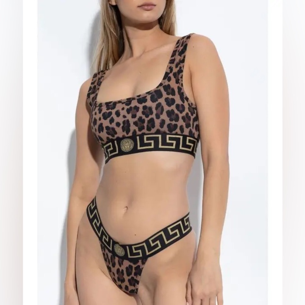 Versace Leopard Print Panties with Black and Gold Accents Size 3